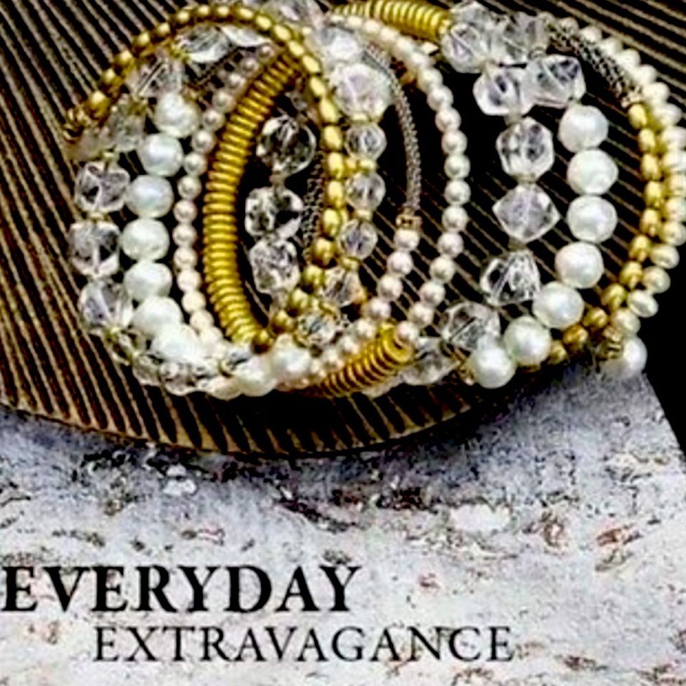 Silpada 'Practical Pearls' Sterling Silver Brass Swarovski Crystal Wrap Bracelet - Picture 4 of 5